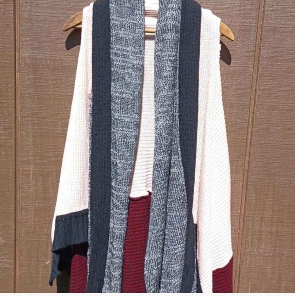 ⛔️SOLD⛔️Free People Colorblock Open-Front Sleeveless Cardigan in Pink, Gray - Picture 7 of 8